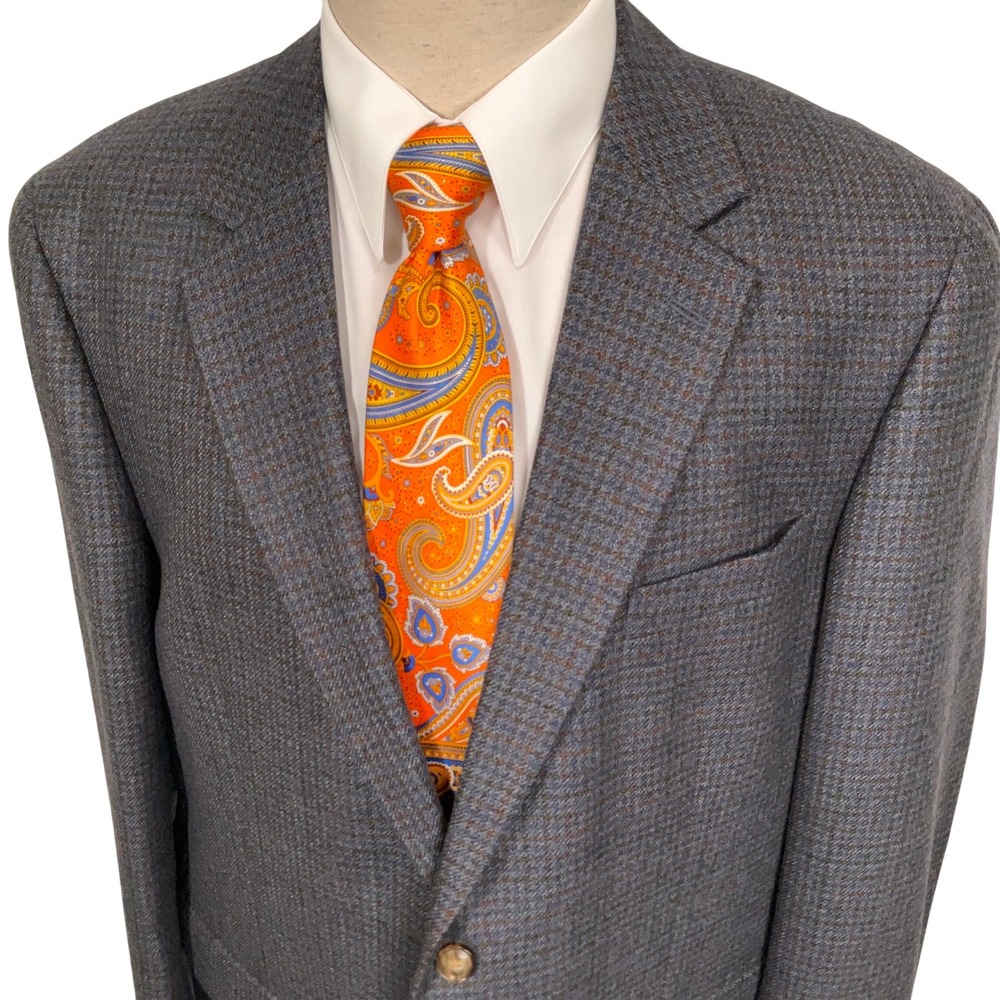 Haspel Jacket Mens 44R Blue Brown Glen Plaid Lambswool Preppy Old Money Heritage